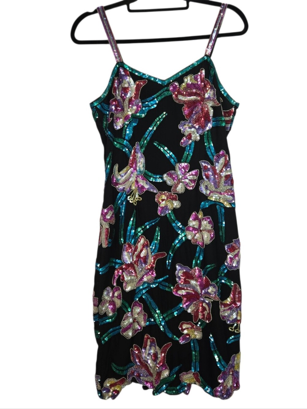 Judith Ann Creations Size S Black 100% Silk Sequin & beaded Vintage Slip Dress